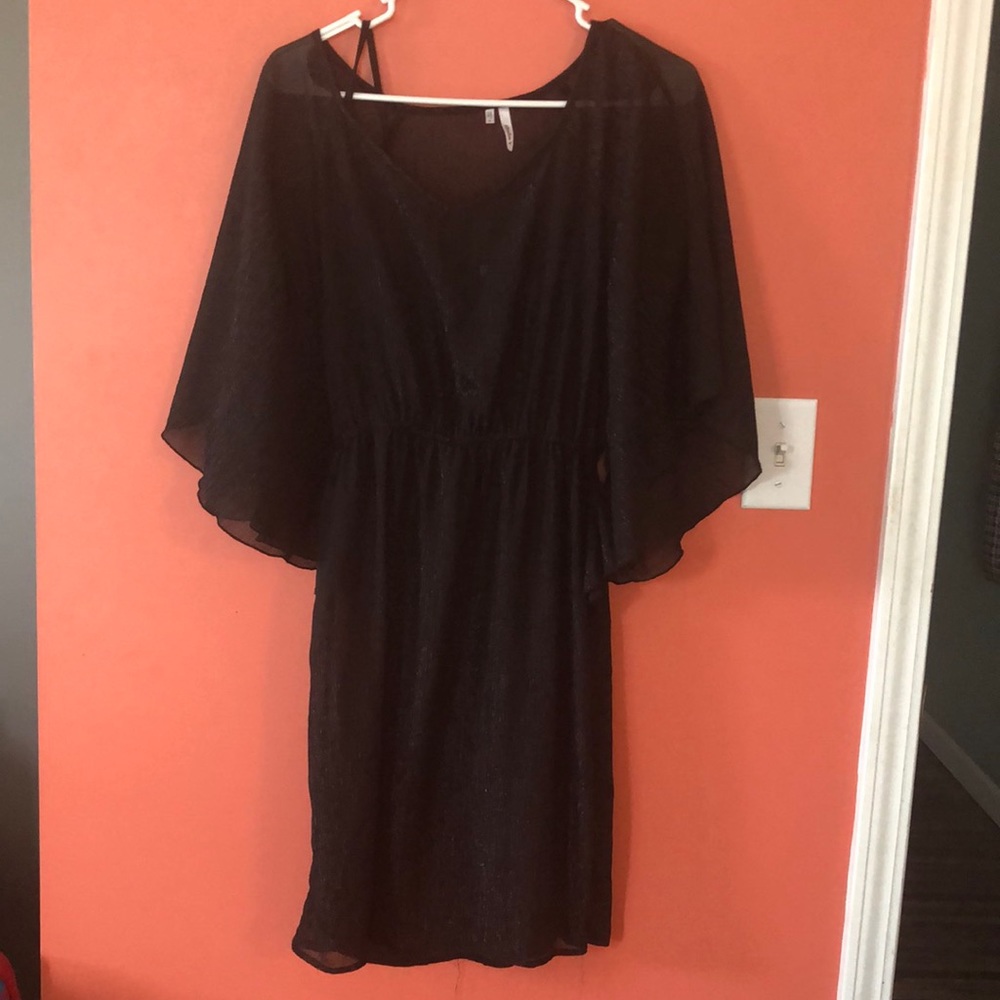 Black mini dress with metallic threads